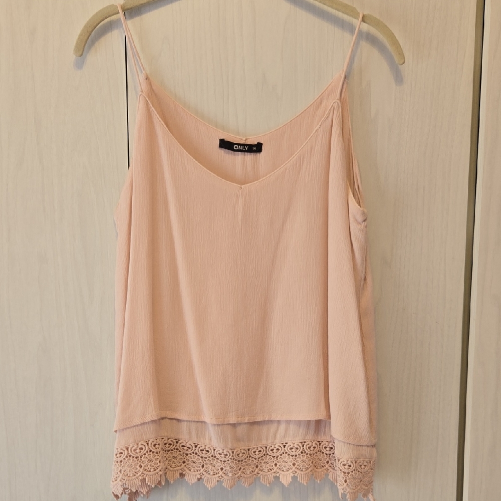 ONLY Women's Soft Pink Lace Trim Cami